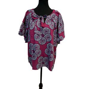 NWT ChicNiCity Ethnic Tie Neck Tunic Top XL | Short Sleeve Boho Festival Top
